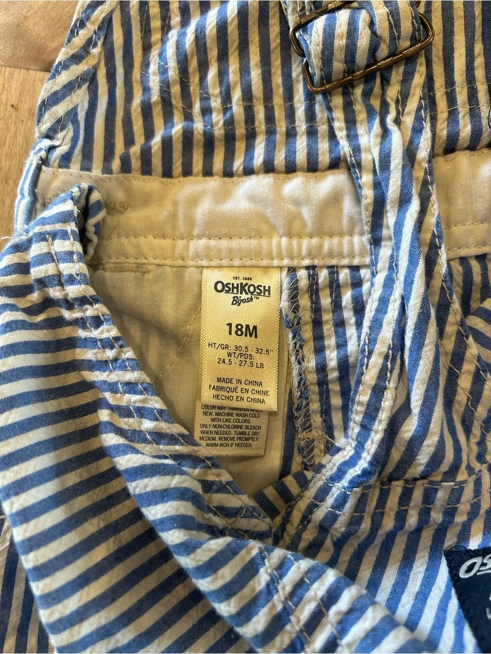 OshKosh B'gosh Blue & White Striped Short Overalls 18M